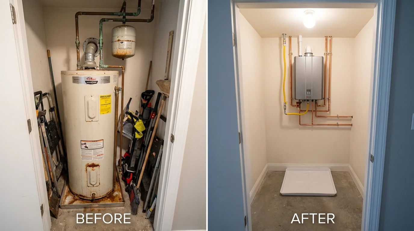 Tank water heater versus wall-mounted tankless unit comparison for Pearson, GA homeowners